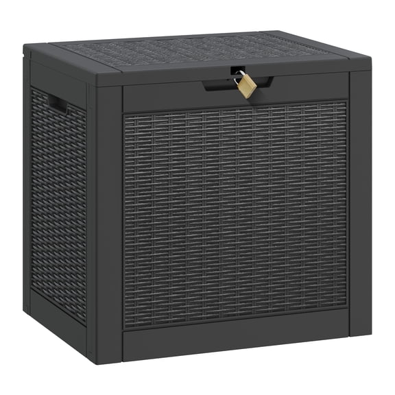 LHBcraft 35 Gallon Deck Box, Lockable Resin Outdoor Storage Box, Waterproof and UV Resistant Lightweight Storage Deck Box for Patio Cushions & Accessories,Black