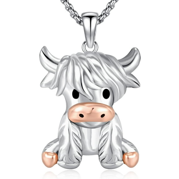 Drinsper Highland Cow Necklace Gifts for Women, 925 Sterling Silver Cow Pendant Necklace Cute Animal Cow Jewelry Gift for Cow Lover Graduation MOM Birthday Mother's Day Daughter Christmas