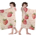 thumbnail image 4 of Strawberry Plants Fruit Heart Beige Pattern Hooded Bath Towel，60"x35" for Ages 3 To 12 Kids, Quick Dry Lightweight Soft Microfiber Hood Beach Towel Cover Up for Kids, 4 of 7