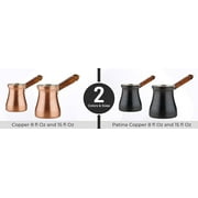 DEMMEX Solid Brushed Copper Turkish Coffee Pot, Cezve Ibrik Briki, Stovetop Greek Arabic Coffee Maker, Copper & Wooden Handle & Tin Lining, 100% Handcrafted (Copper, 240ml/2-3ppl)