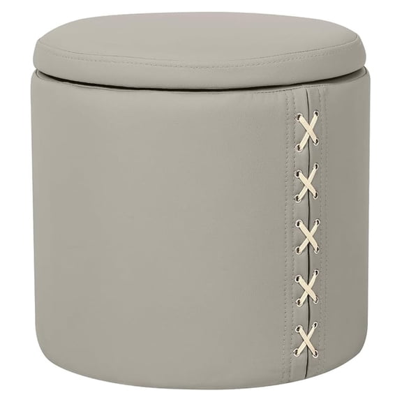 Round Storage Ottoman, Leather Upholstered Ottoman Seat, Small Foot Rest Stool for Living Room, Bedroom, Gray