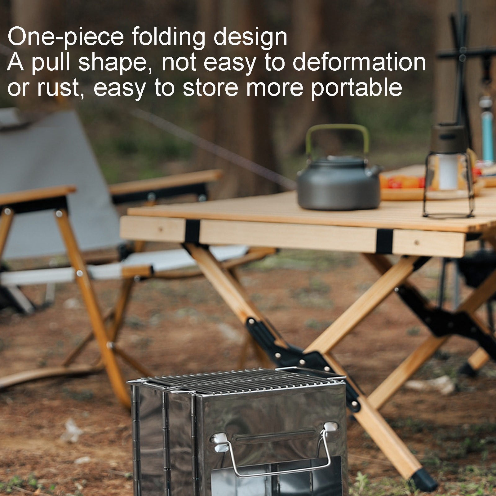 Nhthy Outdoor Portable Barbecue Stove, Stainless Steel Folding Camping Grill, Mini Charcoal Wood Burning Stove, Dual-Purpose Outdoor Heater and BBQ Silver