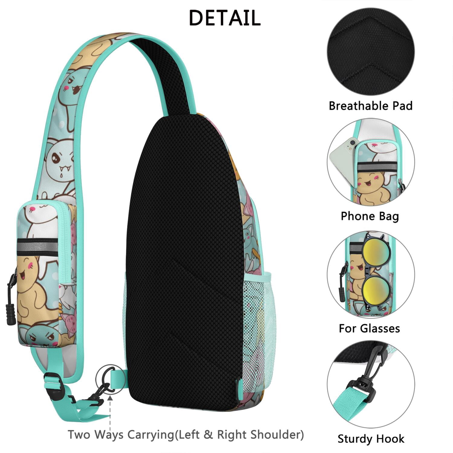 Adorable Cat Print Sling Backpack, Lightweight Crossbody Daypack with Cute Paw Pattern, Funny Cat Lover Gift Design, Anti-theft Travel Bag for Pet Lovers, Commuting, Gym, Outdoor Activities