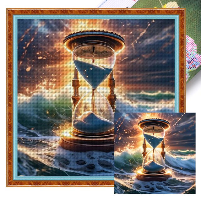 Hilo Algodón Ecológico Bordado Reloj Arena Impreso 11CT Arte Punto Cruz 40x40cm