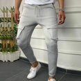 thumbnail image 4 of Vedolay Men Pants Casual Relaxed Fit Mens Pants Men's Loose Casual Solid Color Cotton Linen Trousers Elastic Tie Printed Straight Pants,Gray L, 4 of 4