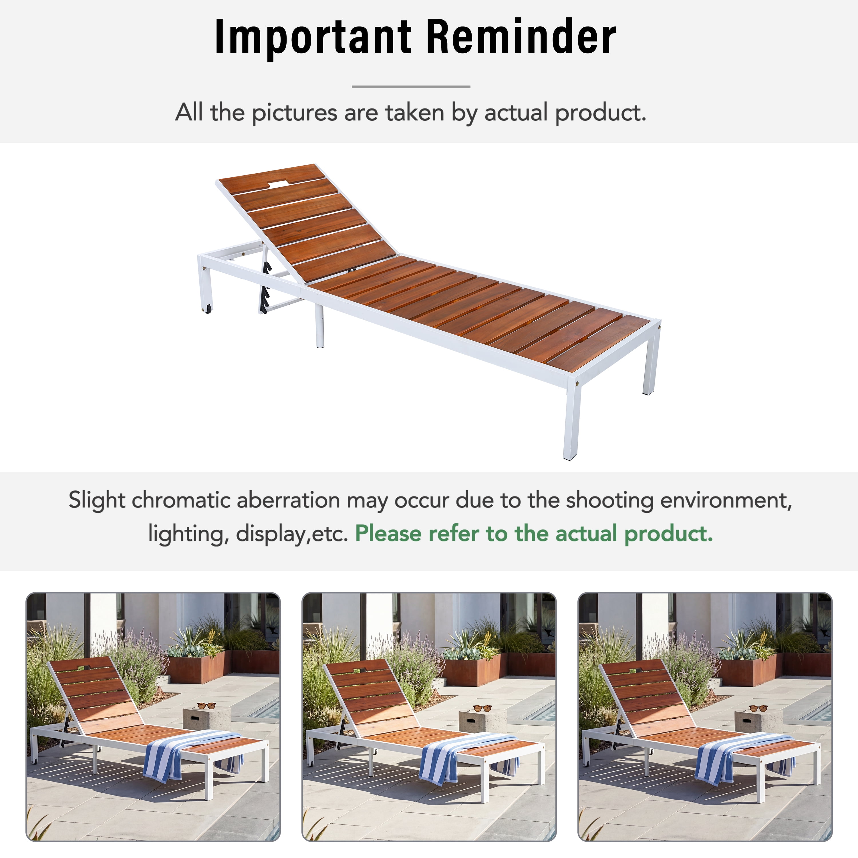 Poolside Chaise Lounge Set, Outdoor Recliner Daybed for Patio Poolside, White and Brown