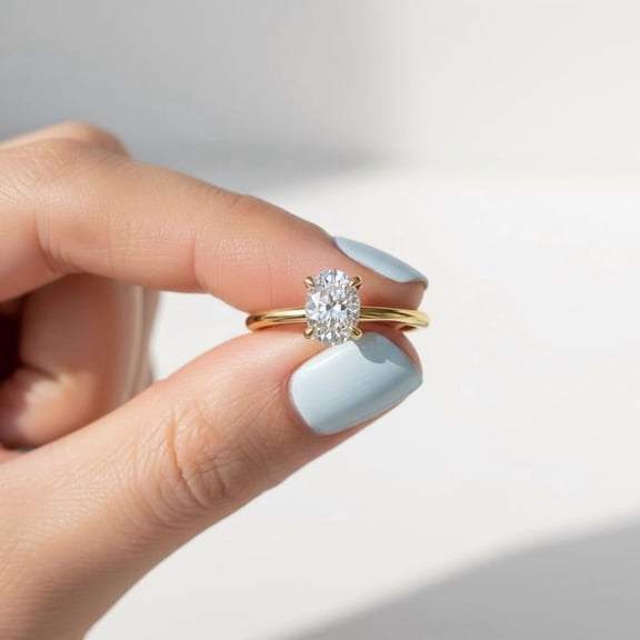 Jewelerix 14K Yellow Gold Vermeil Proposal Ring 4 Prongs Oval Cut Birthday Gift Ring Handmade 1 CT Moissanite Engagement Promise Gift Ring
