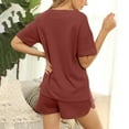 thumbnail image 4 of Women's Casual 2 Piece Outfits Round Neck Short Sleeve Tops and Drawstring Shorts Lounge Sets Pajamas with Pockets, 4 of 5