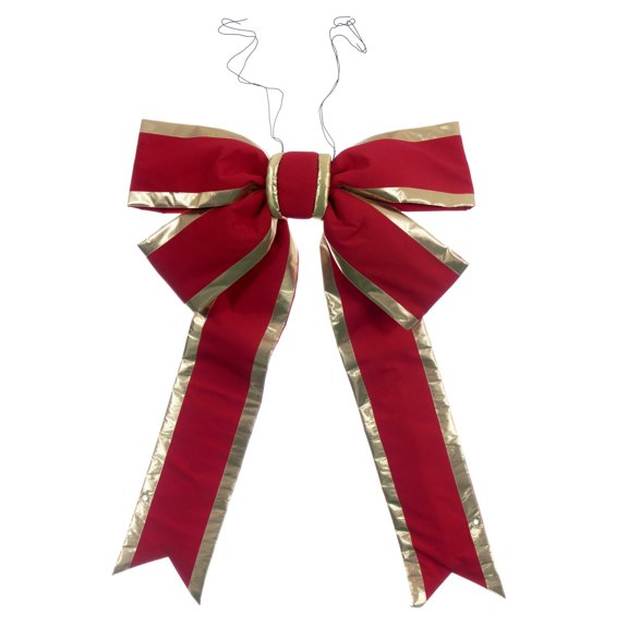 Vickerman 48" x 60" Red Canvas Gold Trim Outdoor Christmas Bow with UV Treated Material and Wire to Hang.