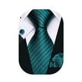 thumbnail image 1 of Conjunto de corbata Barry.Wang de seda a rayas con gemelos, color verde azulado, 1 of 7
