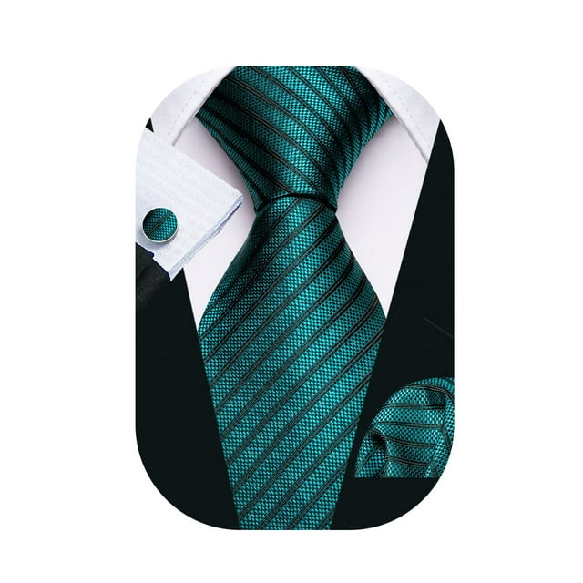 Conjunto de corbata Barry.Wang de seda a rayas con gemelos, color verde azulado