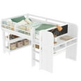 thumbnail image 3 of URTR Twin Size Low Loft Bed with Built-in Desk, Blackboard & All-in-One Multi-Storage Bookcases, Boxes, Shelves, Solid Wood Loft Bed Frame with Space-Saving Design for Bedrooms, White, 3 of 8