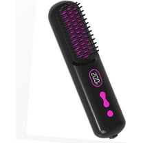 Cordless Hair Straightener Brush - Negative Ion Mini Hair Straightener Brush for Women with Rechargeable 9600mAh Battery Powered, LCD Display, 2 Hair Clips, Anti-Scald,Black