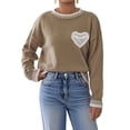 thumbnail image 1 of Suéter de Punto con Cuello Redondo, Larga, Holgado y Liso para Mujer, Estilo Moderno Caqui S, 1 of 9