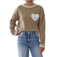 thumbnail image 1 of Suéter de Punto con Cuello Redondo, Larga, Holgado y Liso para Mujer, Estilo Moderno Caqui XL, 1 of 9