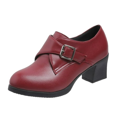 

HSMQHJWE Shoes For Women Size 10 Heels Ladies Fashion Solid Color Leather Belt Buckle Chunky High Heel Pumps Casual Shoes Tan Shoes Women Heels