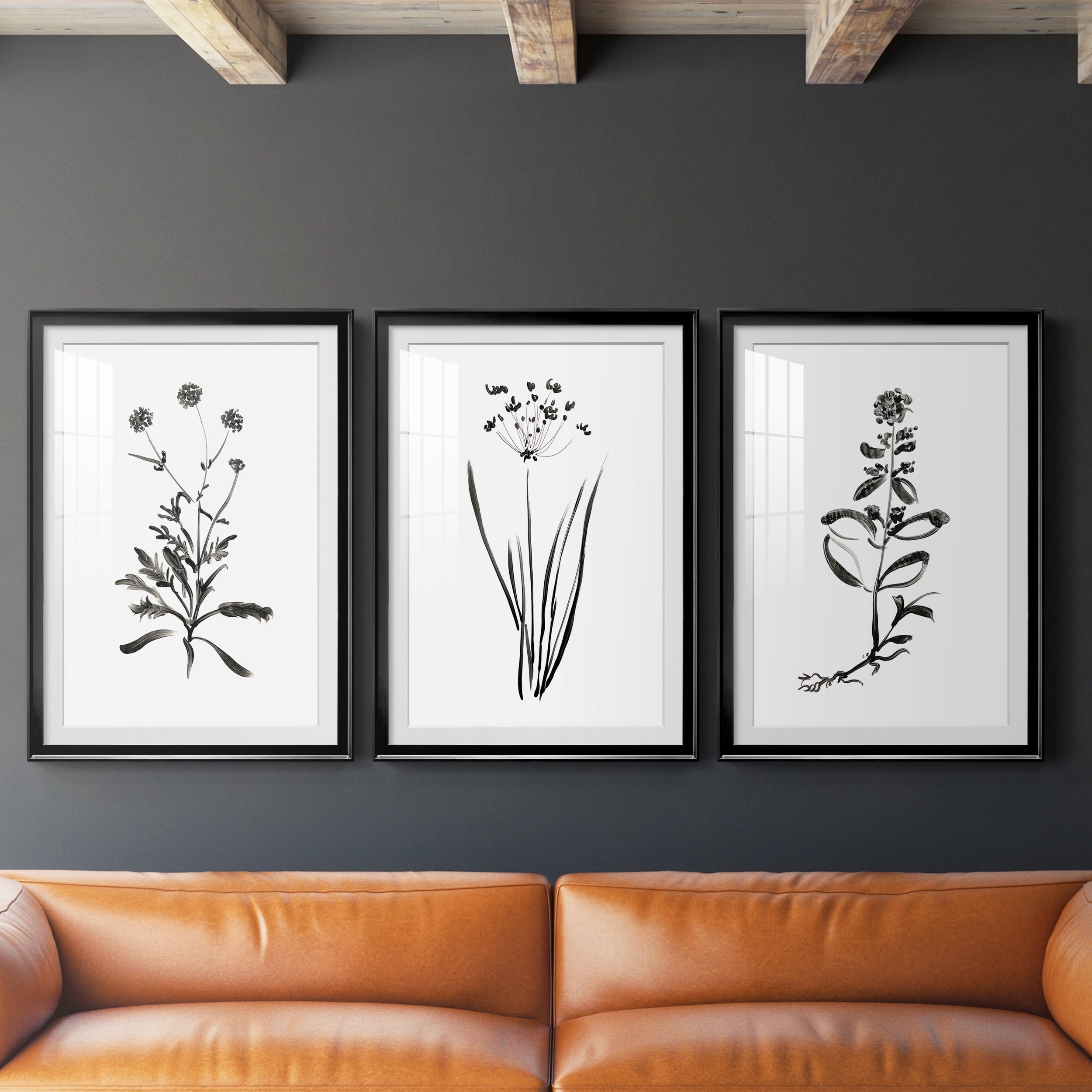Inky Botanical I Premium Framed Prints Set of 3 - Ready to Hang - 30.5 x 42.5 Each - Black Frame