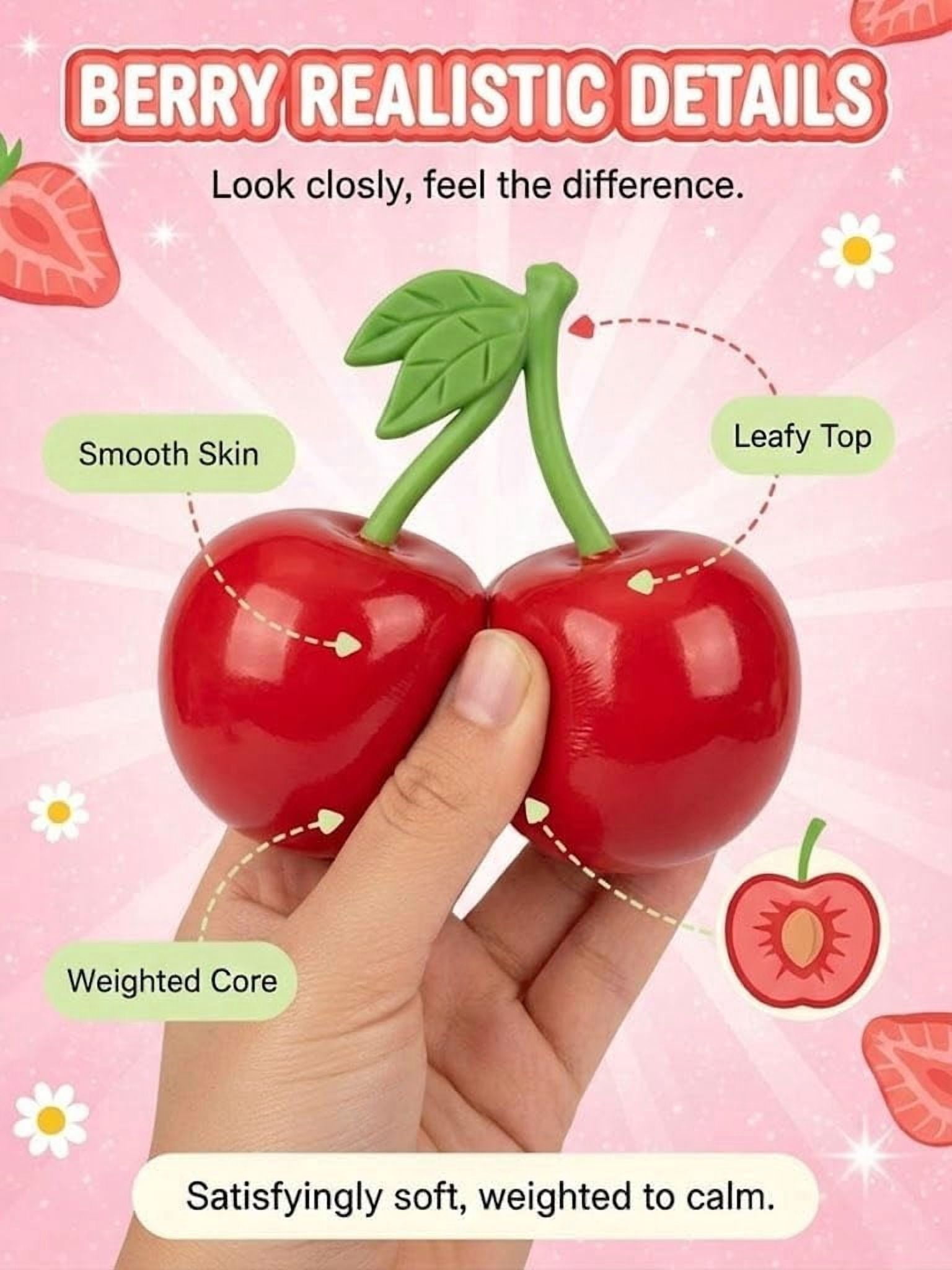 Jumbo Squishy Squeeze, Giant Strawberry Squishy, Realistic Cherry Banana Strawberry for Anxiety Relief Slow Rising, Sensory Fidget (Cherry)