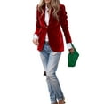 thumbnail image 3 of Women'S Velvet Blazer Single Button, Elegant Faux Pocket Office Coat Lapel for Work Formal Red XXL, 3 of 8