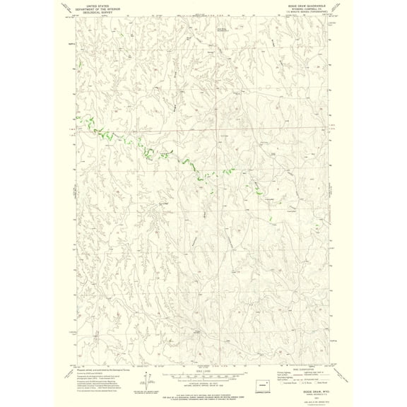 Topographical Map - Bogie Draw Wyoming Quad - USGS 1971 - 23 x 31.31 - Vintage Wall Art