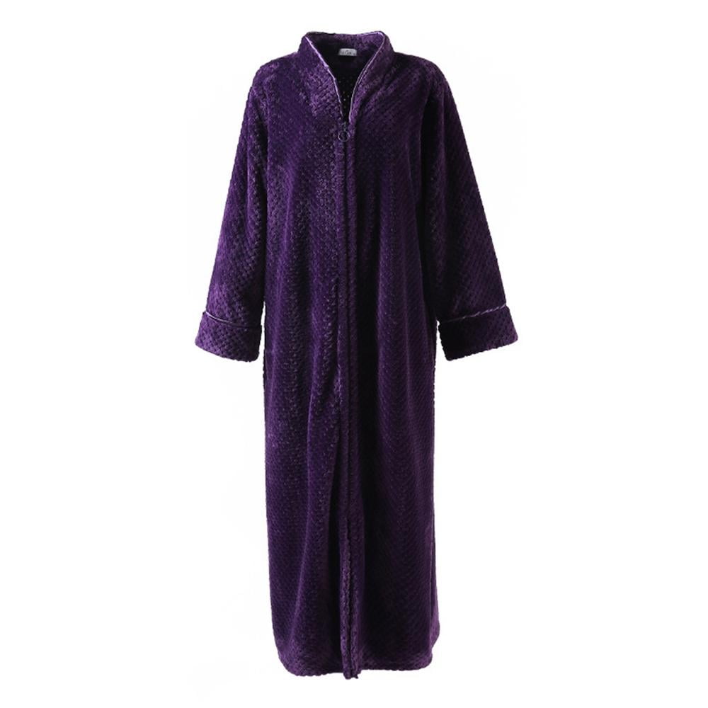 Feiona Women Winter Pajamas Bathrobe Long Zipper Bathrobe Soft Fleece