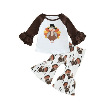 

AMILIEe Turkey Thanksgiving Outfits for Kids Girls Tops and Flare Pants Set