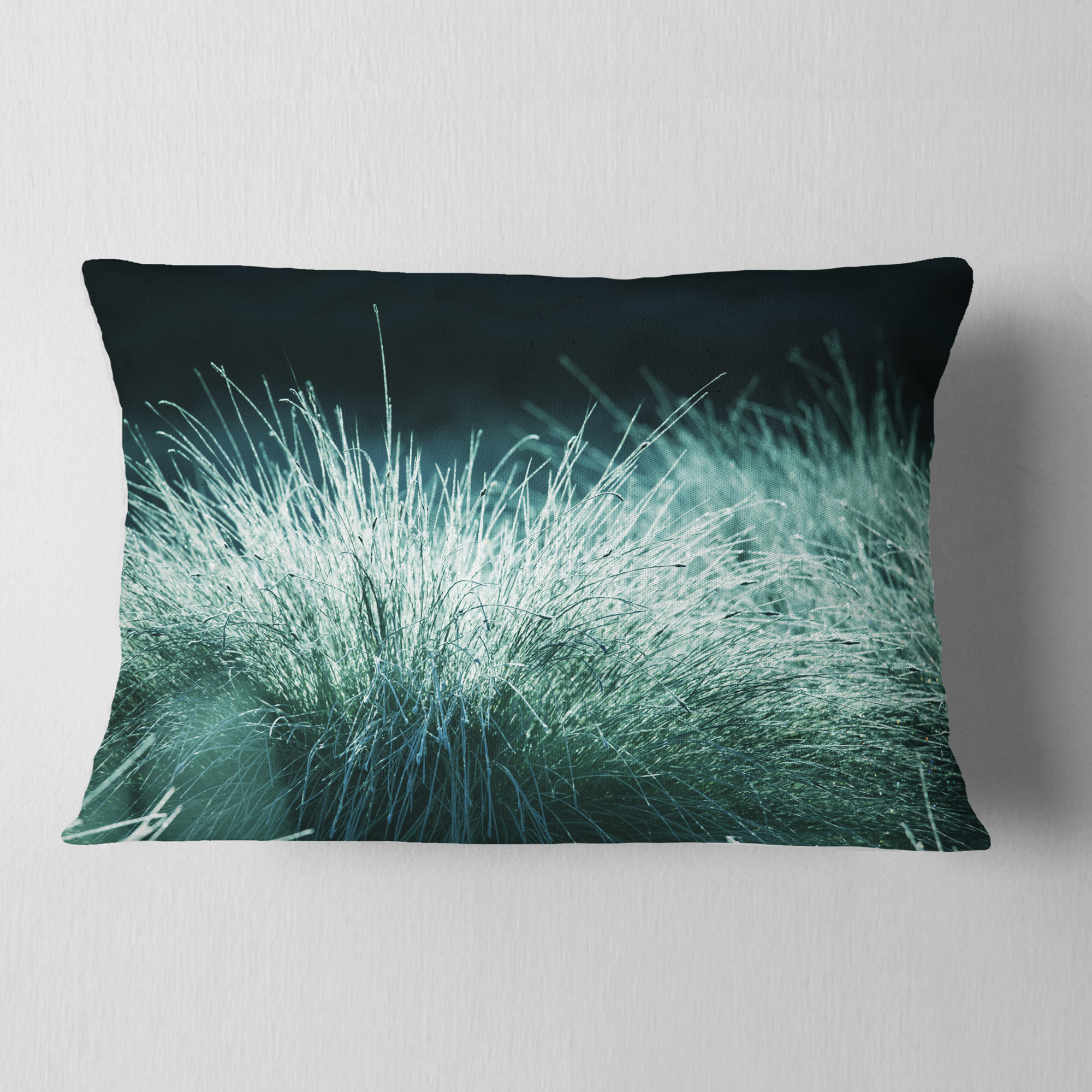 Designart Wet Green Grass in Downpour - Landscape Printed Throw Pillow - 12x20