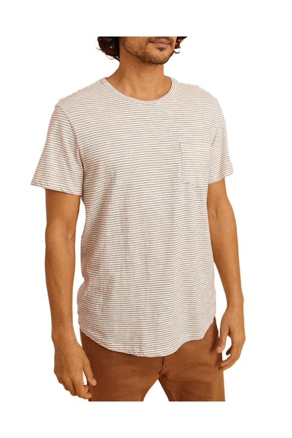 Mens Striped Pocket T-Shirt Ivory XL