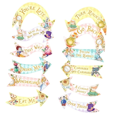 Hyjoy Party Directional Signs - 24-Piece Set with String - Perfect for Mad Hatters Tea Party Props