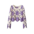 thumbnail image 1 of ZAXARRA Femmes Printemps Été Tricot Tops Manches Longues Col Rond Floral Crochet Casual Crop Tops, 1 of 3