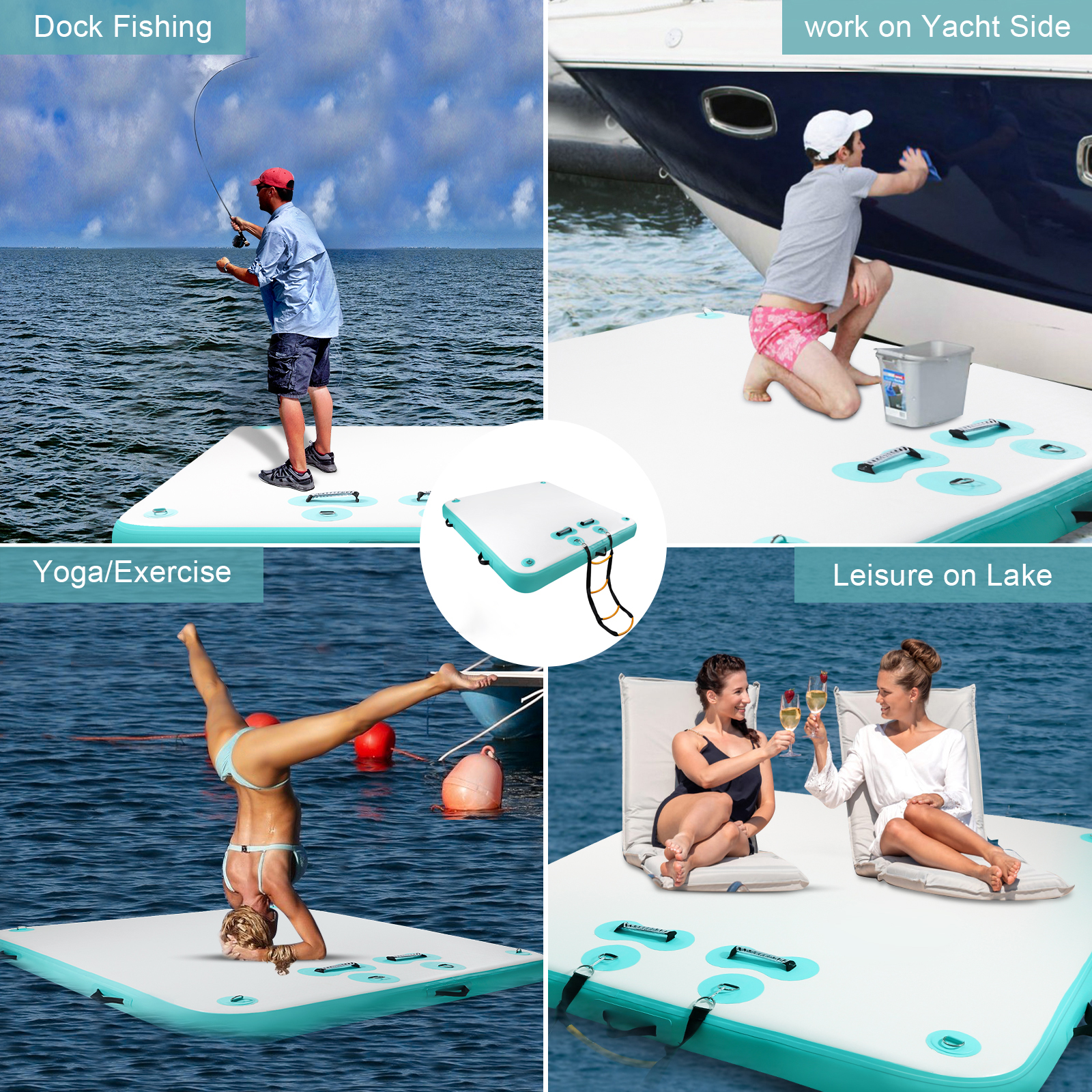 TONKOUM 6 x 5.25FT Floating Dock Inflatable Water Platform For Lake/Boat/Island/Pool