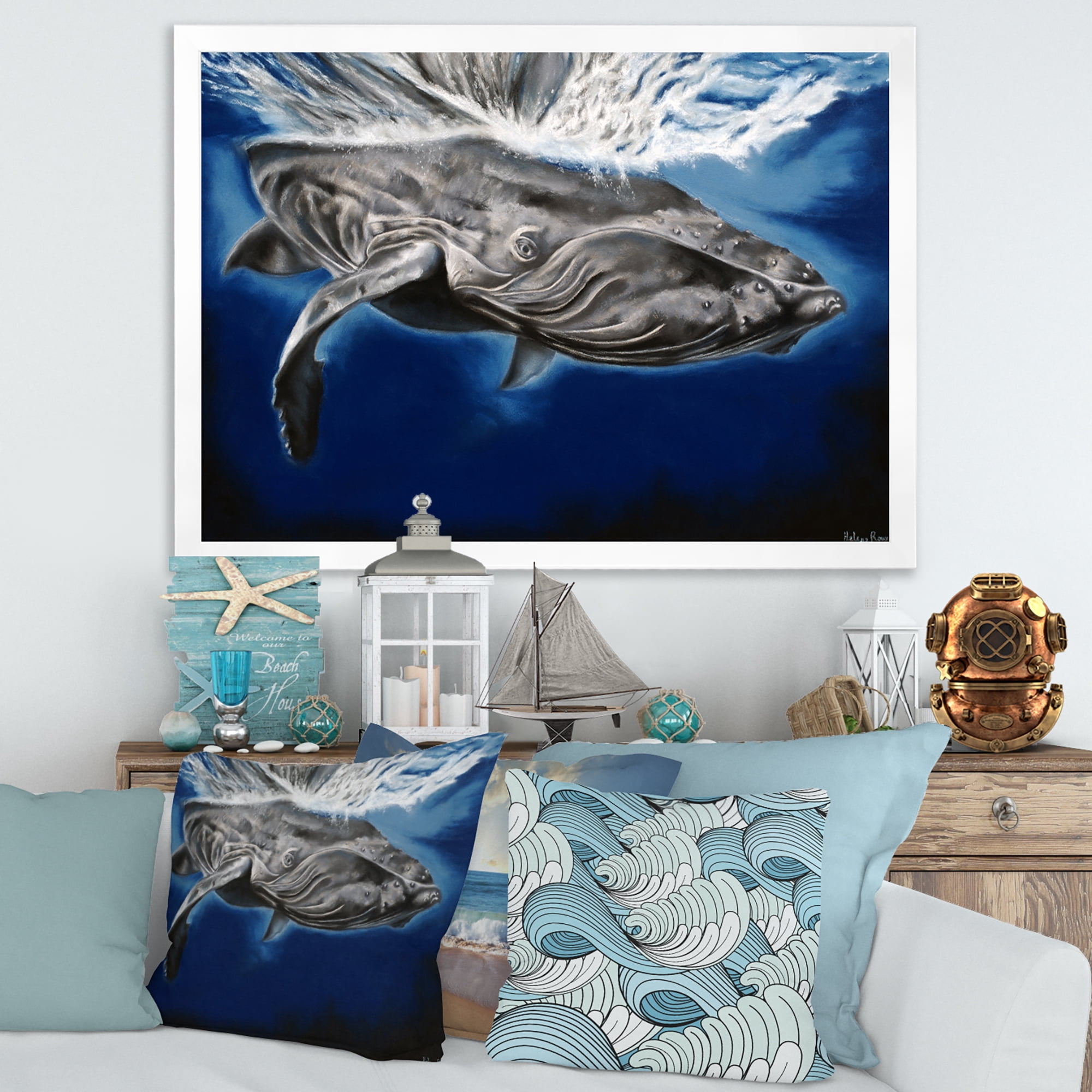 Designart 'Close Up Portrait Of A Humpback Whale' Nautical & Coastal Framed Art Print