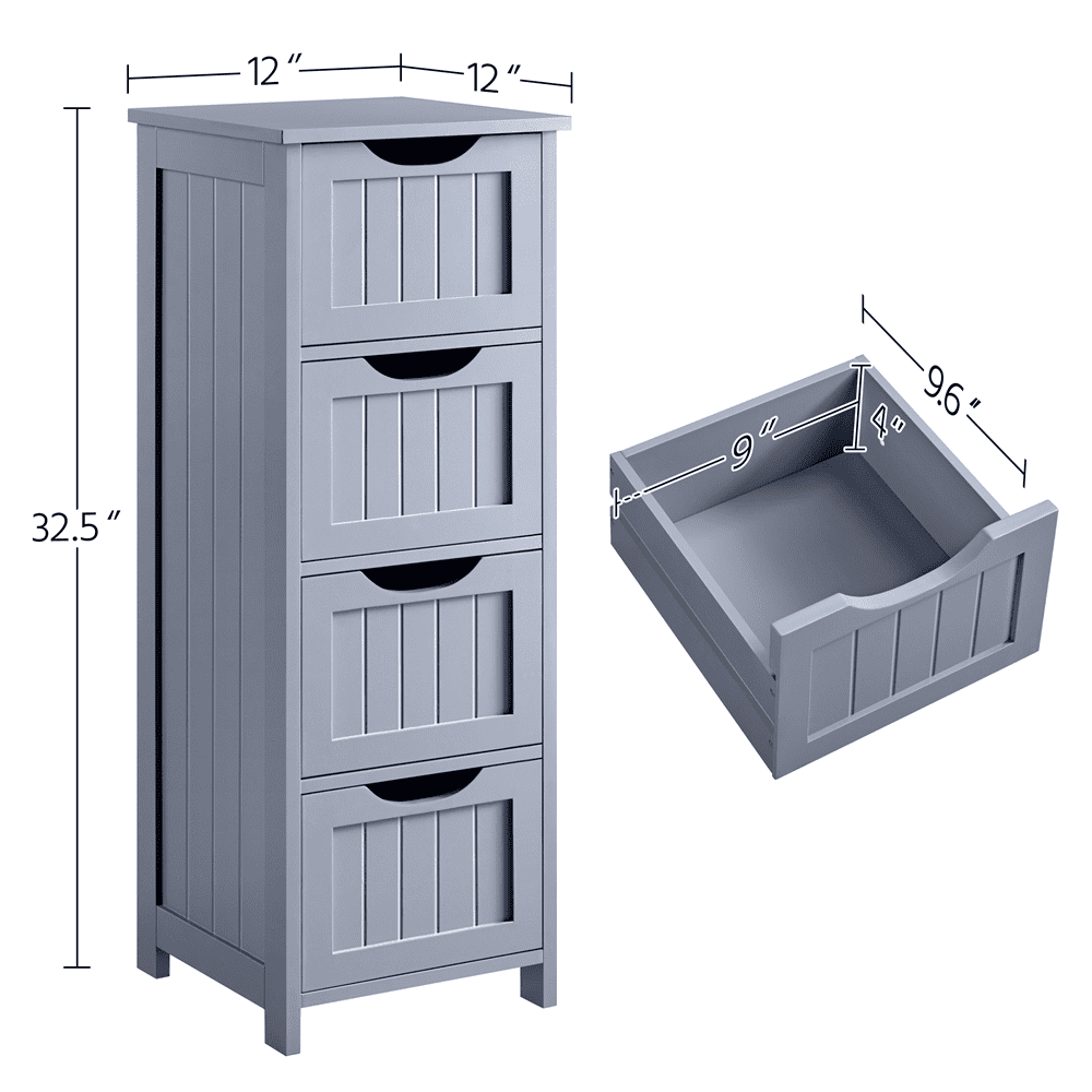 FullFurnique Wooden Freestanding Bathroom Floor Cabinet with 4 Drawers, Gray