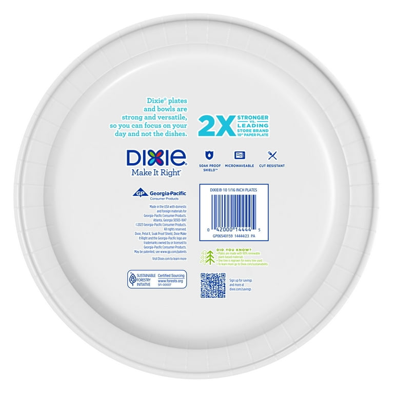  Dixie Paper Plates, 10 1/16 inch, Dinner Size Printed