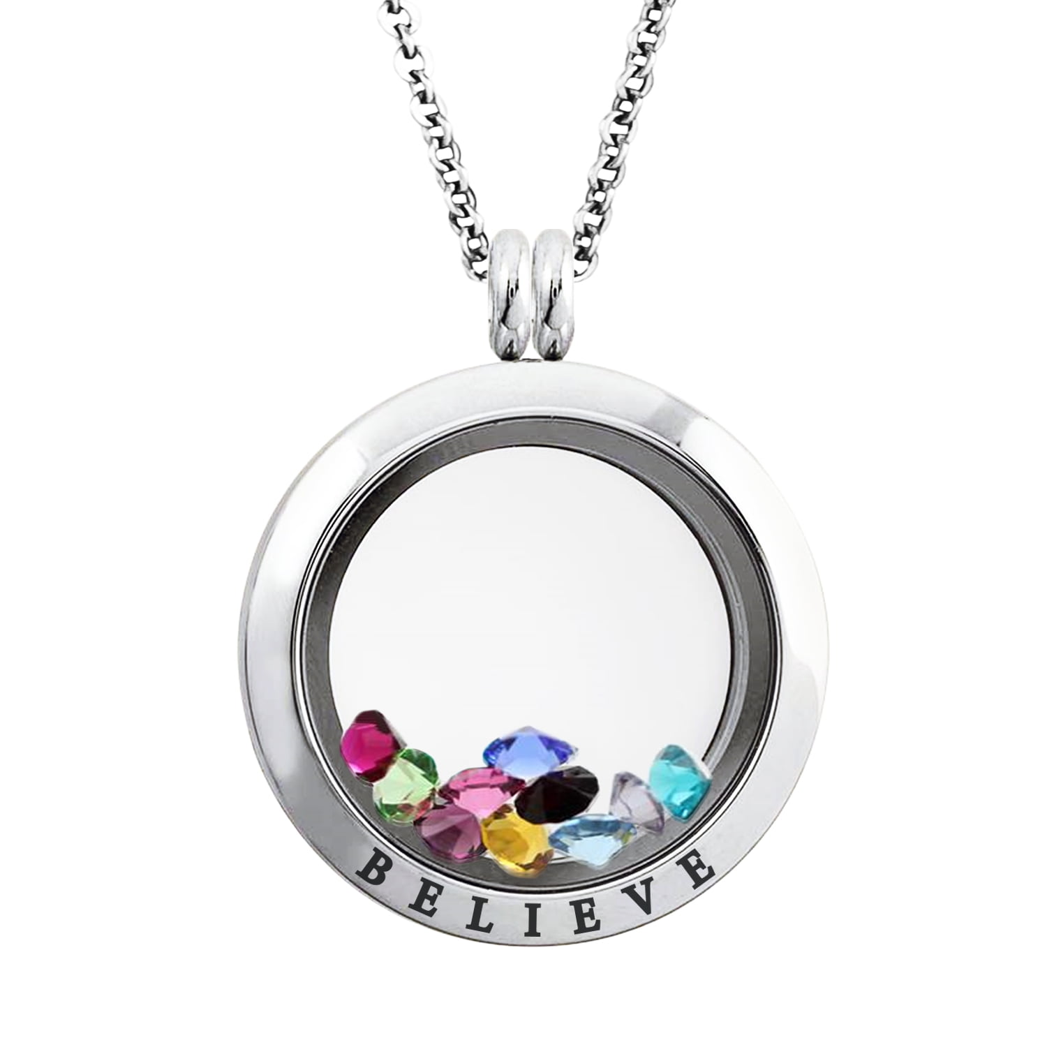25 MM Stainless Steel Believe Engraved Floating Glass Charm Locket ...