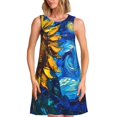 thumbnail image 1 of Balery Sunflower Starry Night Vibes Vestidos de verano para mujer con estampado: vestido holgado sin mangas, vestido playero informal y cómodo para días calurosos., 1 of 7