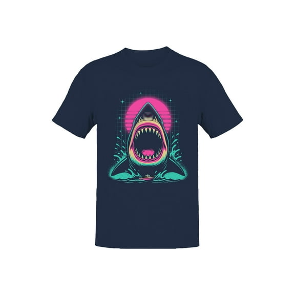 Retro Neon Shark Attack Design Men's T-shirt