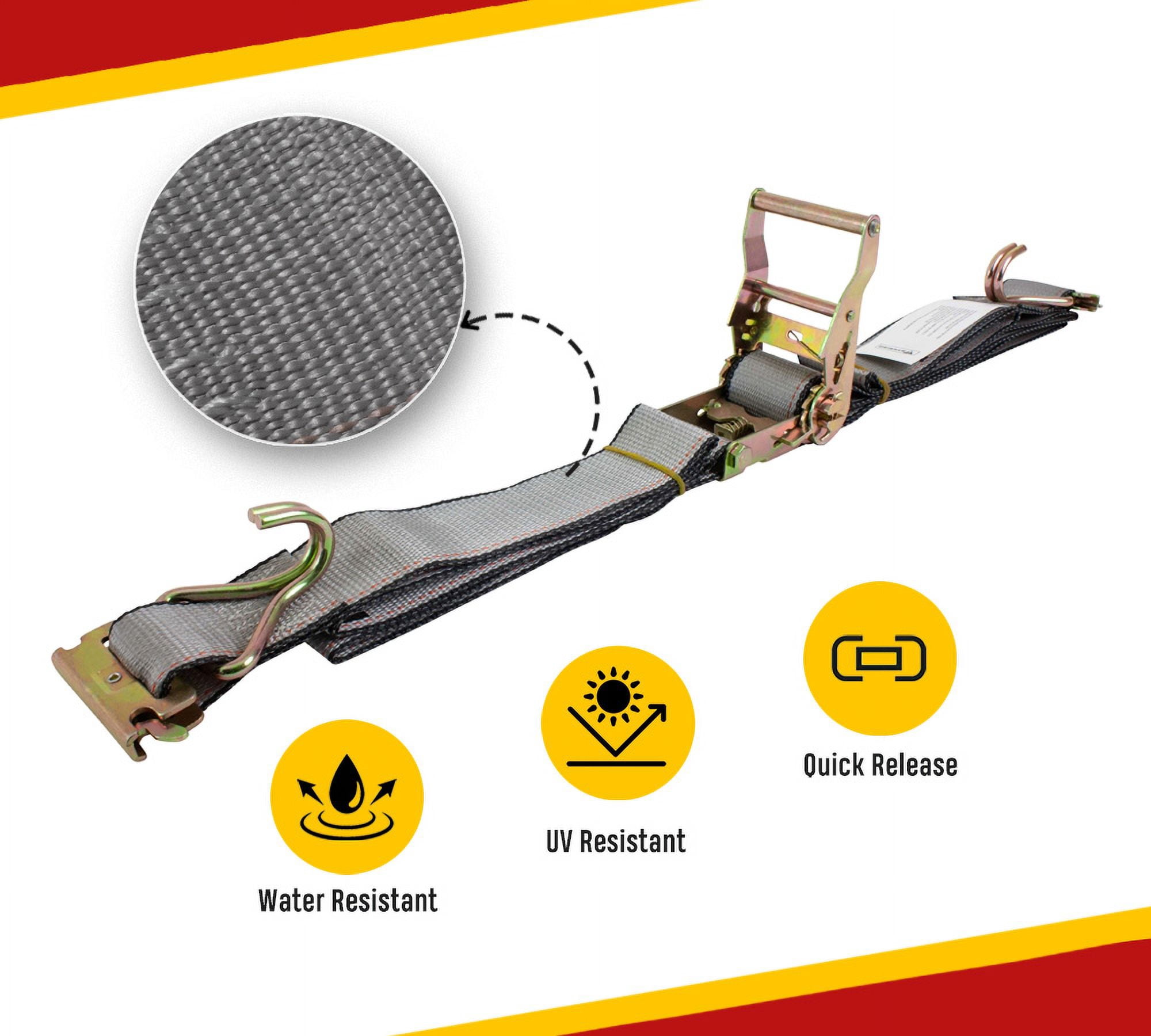 4 Pack 2'' x 16' E Track Ratchet Straps with Wire Hook & Spring E-Fittings, 500 lbs - Gray Heavy Duty Etrack Ratchet Tie Down Strap for Enclosed Trailers, Trucks & Van