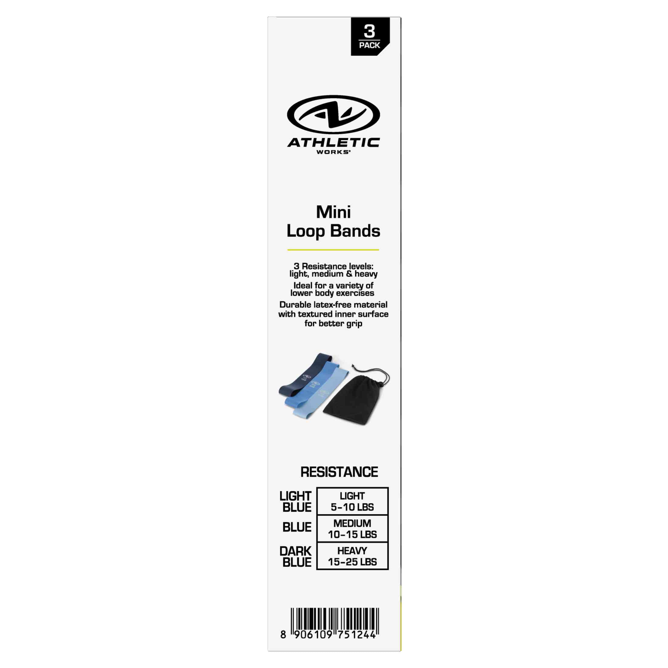 Athletic Works Mini Loop Bands, Latex Free Material, Set of  3 Levels : Light, Medium, Heavy