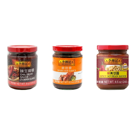 3 Pack Lee Kum Kee Cooking Sauce, 3 Flavors(Chili Bean Sauce,Spare Rib Sauce,Spicy Soybean Sauce) Plus NineChef Brand Long Handle Coffee Spoon