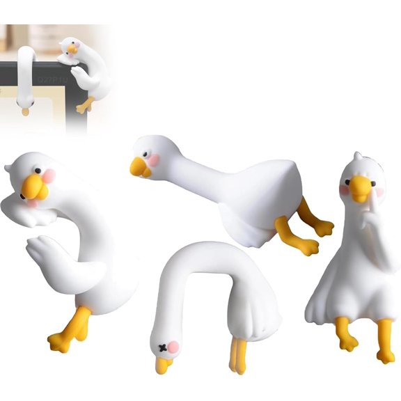 Mini So Tired Lazy Ducks Desk Ornaments, 4PCS Lazy Duck Computer Monitor Decorations for Office Desk and Car Dashboard, Cute 3D Craft Figurines for Workspace and Home Decor