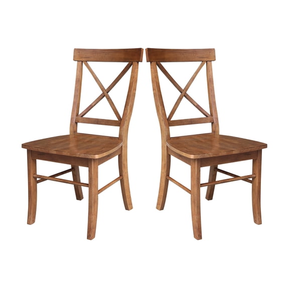 Set of 2 X-Back Dining Chairs, Distressed Oak Solid Wood Parawood Dining