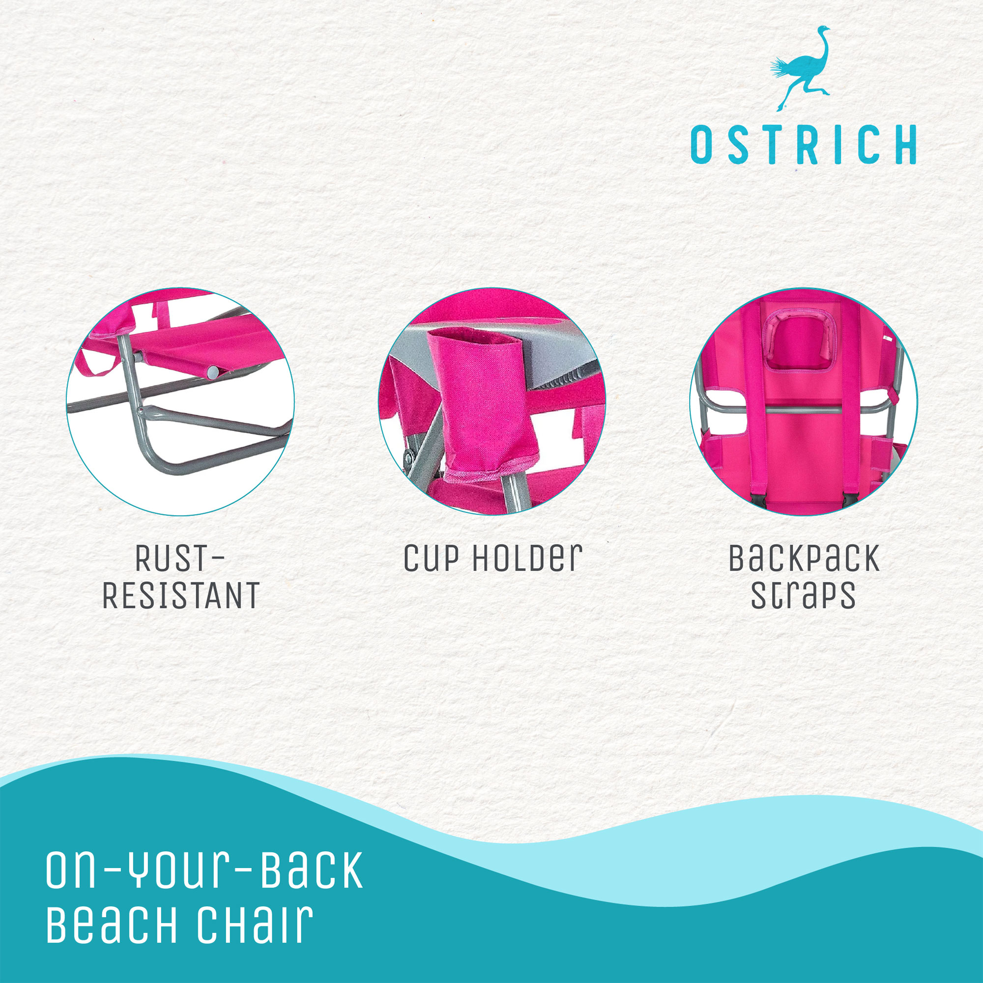 Ostrich On-Your-Back Outdoor Reclining Beach Pool Camping Chair, Pink - image 3 of 9
