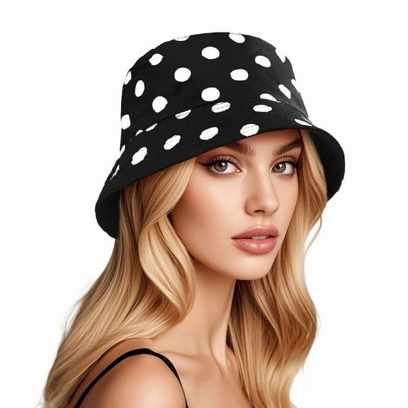 Wowstyle Fashion Polka Dots Bucket Hat for Women Lightweight Cotton Fisherman Cap Packable Wide Brim Sun Hats