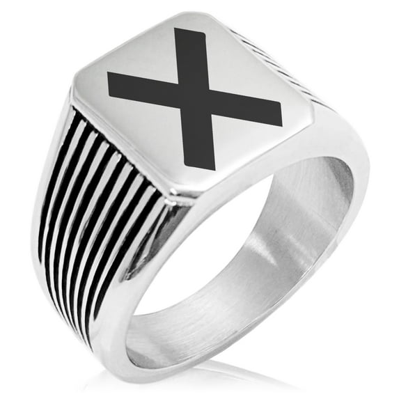 Stainless Steel Niwa Samurai Crest Needle Stripe Pattern Biker Style Polished Ring