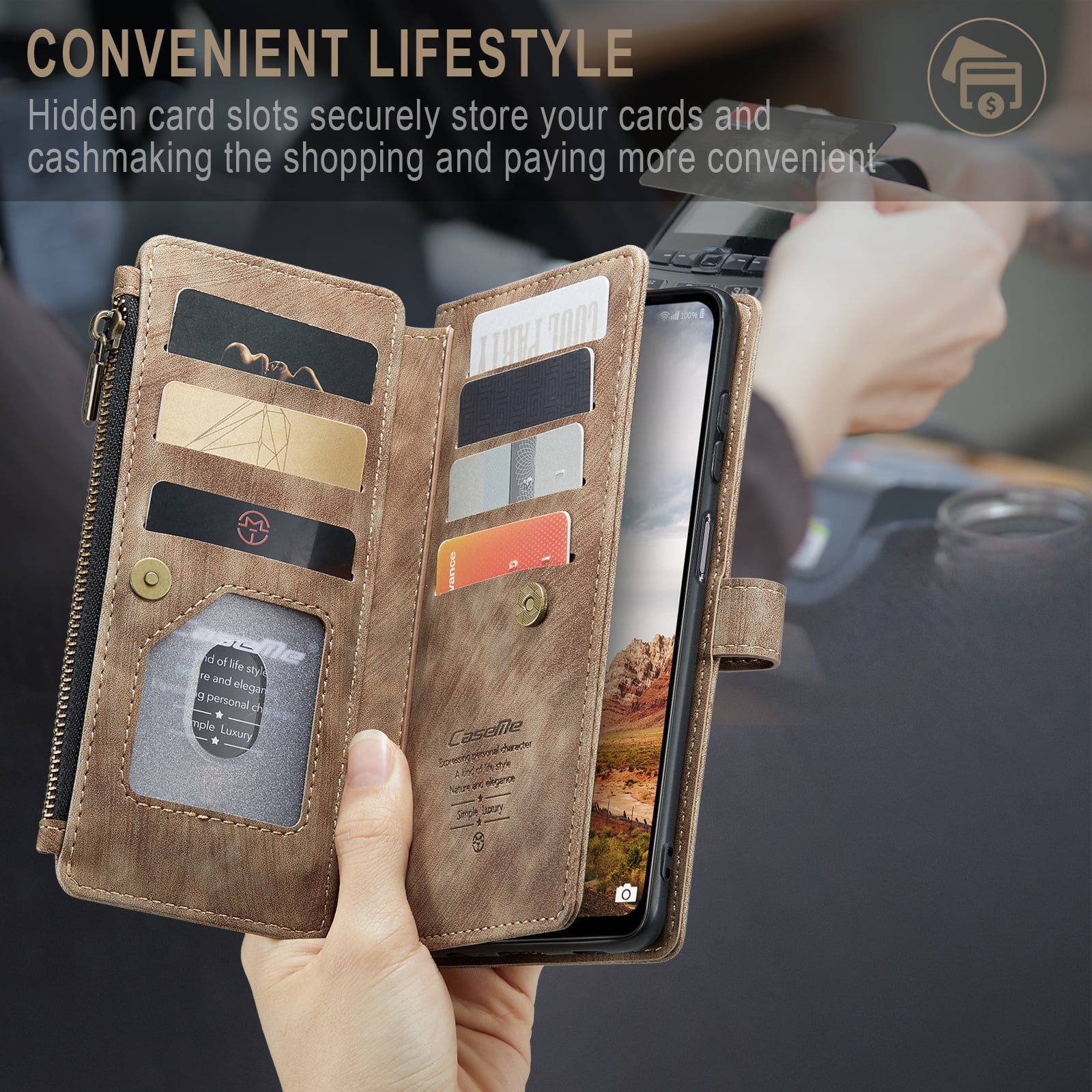 Dteck Wallet Case for Samsung Galaxy S25 Ultra,Magnetic Retro Leather Case Flip Folio Zipper Purse with Card Holder Slot Kickstand Shockproof Phone Cover for Samsung Galaxy S25 Ultra 5G,Brown