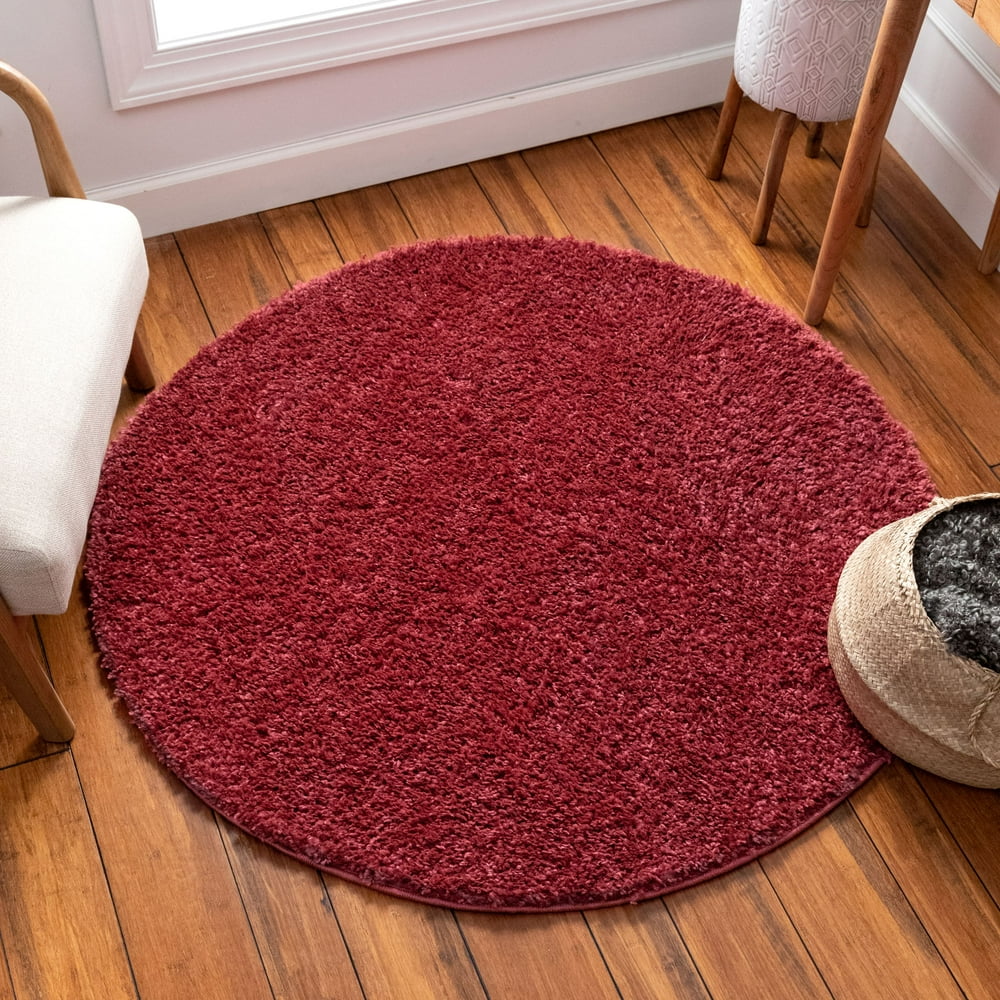 Well Woven Solid Color Red Soft Shag Area Rug 4 Round (3'11") Walmart