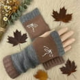 thumbnail image 2 of Gelikeya Womens Fingerless Gloves Soft Cozy Fashion Knitted Embroidered Winter Gloves for Cold Weather, Khaki & One Size, 2 of 3