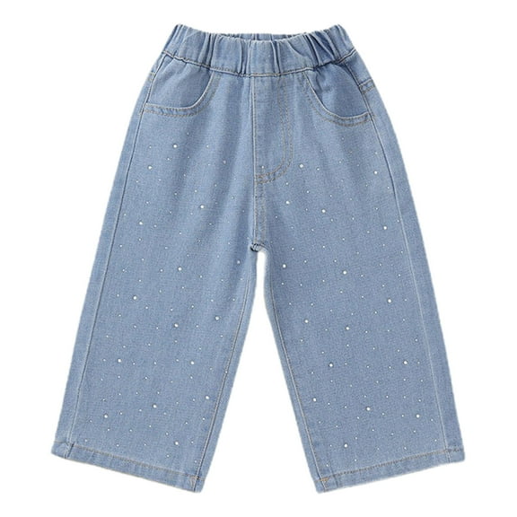 Babcutegg Long Pants for Toddler Girls High Waist Relaxed Fit Elastic Waist Outwear for Girls Blue