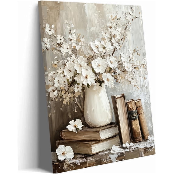 Vintage Books Canvas Wall Art Farmhouse Rustic Floral Still Life Poster Prints Artwork Wall Decor for Library Living Room Bedroom Home Decoration
